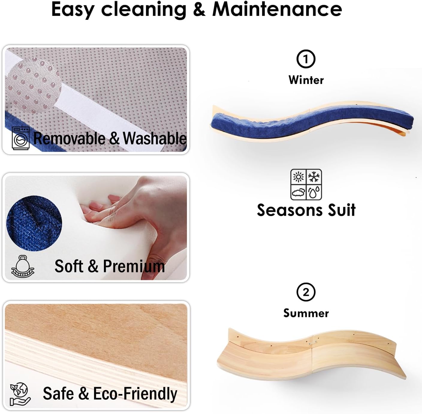 Cat Wall Shelves for Large Cats - Wall Mounted Furniture with Comfortable Cushion, Perfect Perch and Bed for Multi-Cat Households - 35 inch Wavy Shelf for Climbing, Playing, Resting, and Lounging