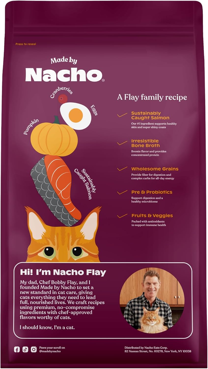 Made by Nacho Dry Cat Kibble 4lb Bag, High Protein and Grain-Friendly Premium Cat Food, Sustainably Caught Salmon and Pumpkin, Infused with Bone Broth for Hydration, Limited Ingredients, Single Bag