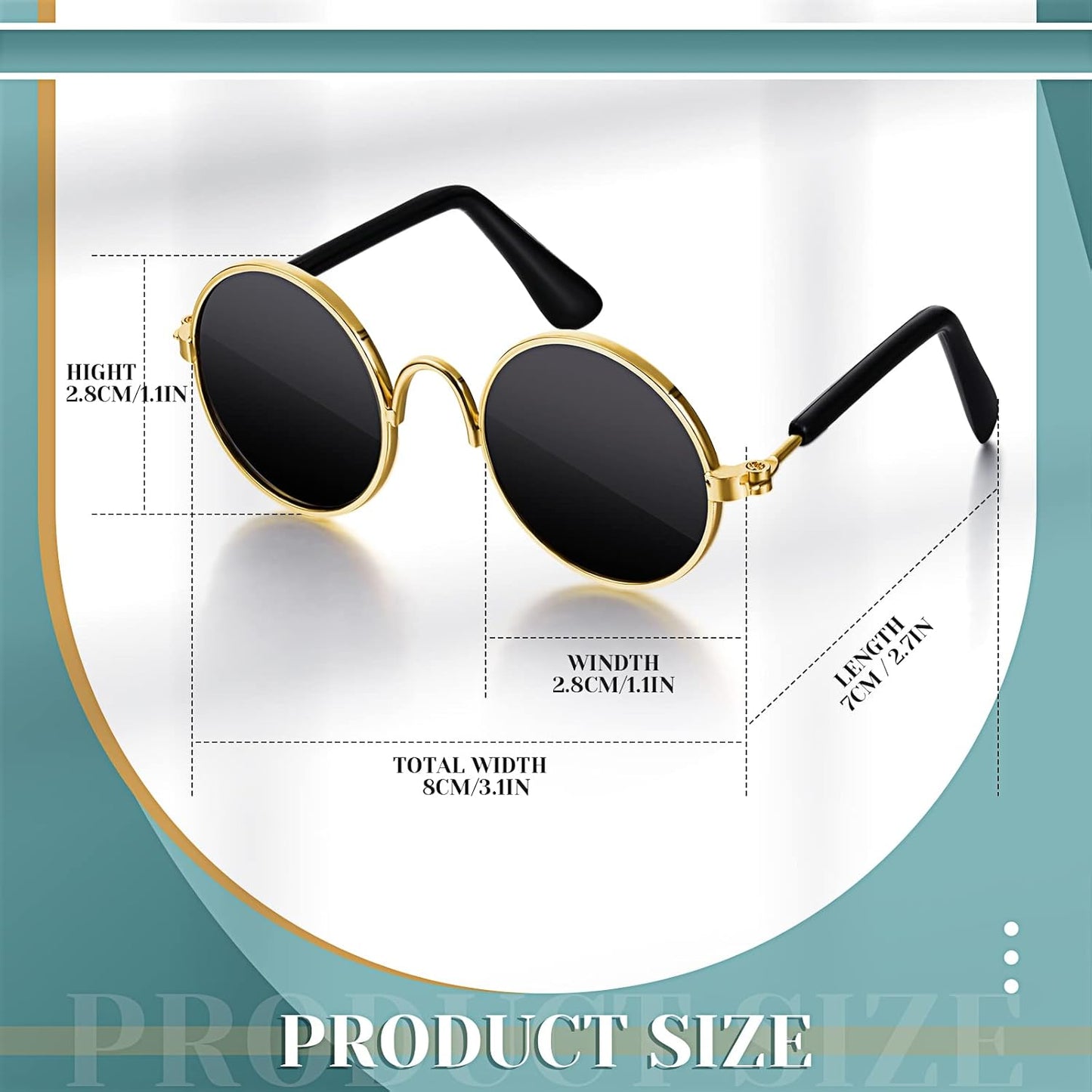 Dog Sunglasses Retro Pet Glasses Doll Glasses Classic Round Dog Glasses Metal Cat Puppy Eye Wear Hippie Costumes for Cats and Dogs, Photos Props Cosplay Party Costume (Gold, Black,Classic Style)