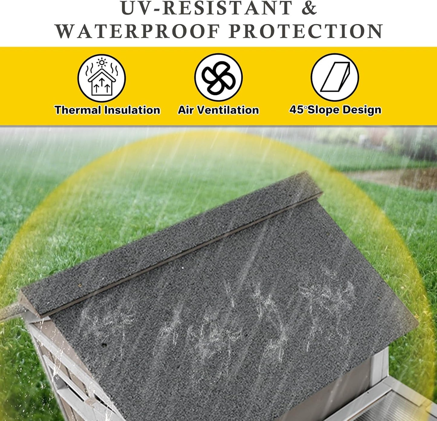 47''L Rabbit Hutch Outdoor Chicken Coop with Run, Wooden Indoor 2 Story Bunny House with Waterproof Roof, Pull Out Tray, Guinea Pig Rabbit Duck Cage for Small to Medium Animals and Pet Lover, Gray