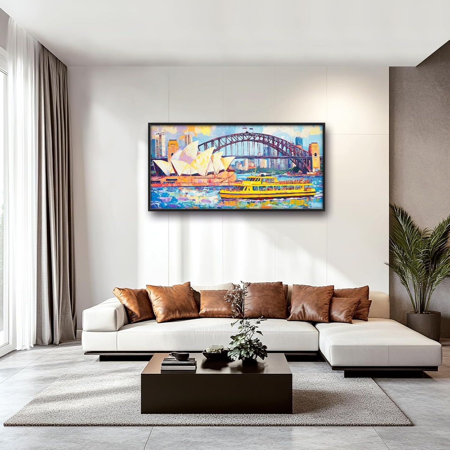Extra Large Sydney Opera House Framed Wall Art for Living Room,Oversized Abstract Harbour Bridge Cityscape Pictures Wall Decor,Canvas Print Painting Modern Artwork Bedroom Office Bathroom 60L" x 30W"
