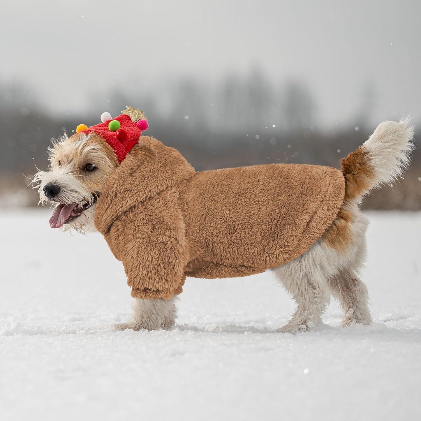 Fuzzy Dog Sweaters for Small Dogs Dog Hoodie Soft Double-Sided Plush Fleece Pet Sweater Pet Clothes Coats Hoodie Sherpa Hooded Sweatshirt(Coffee-S)