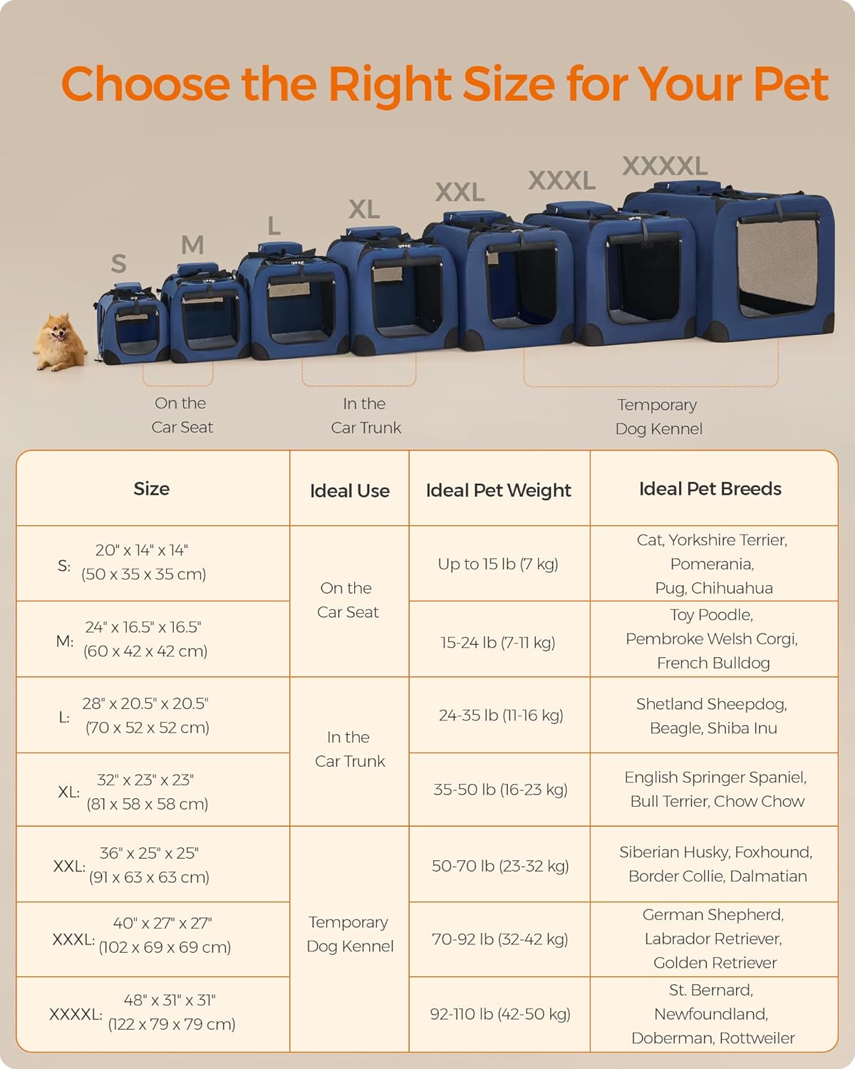 Feandrea 24 Inches Collapsible Soft Dog Crate, Portable Travel Dog Crate for Indoor and Outdoor Use, Dog Carrier Kennel with Safety Zippers, for Living Room, Car, Travelling, Campin, Dark Blue UPDC60Z