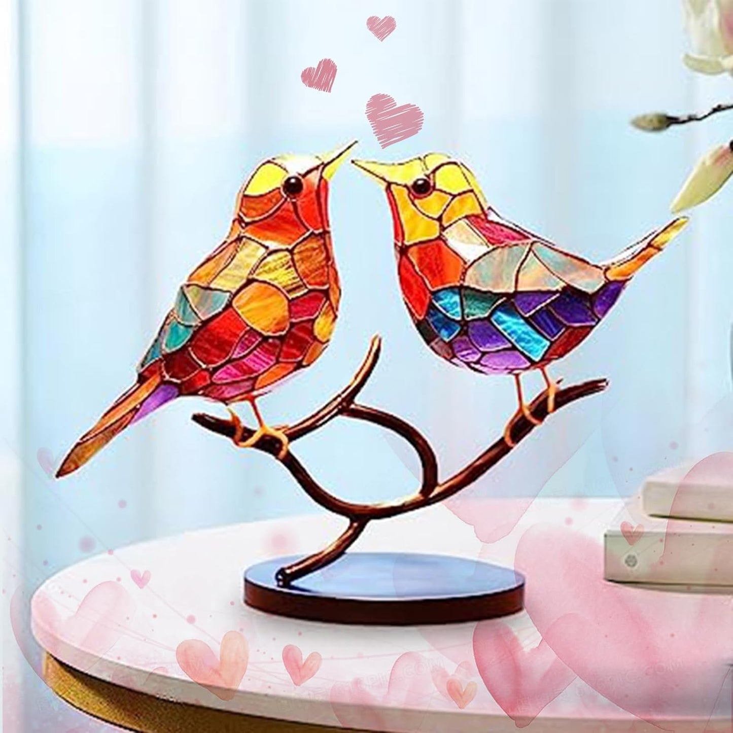 2Birds on a Branch, Metal Desktop Plane Shape Decorations, Home Bird Decorations for Office, Window, Aviary, Garden, Gifts for Bird Lovers, Boxed Set.
