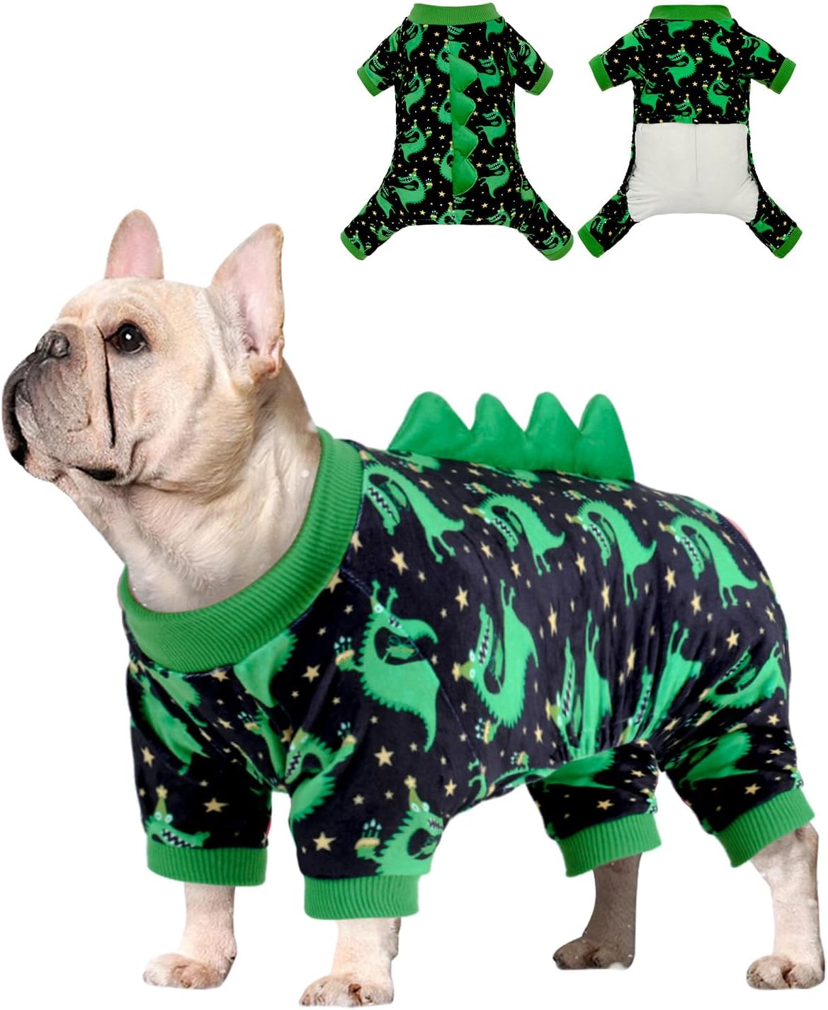 CuteBone Dinosaur Costume Dog Pajamas, Stretchy Spandex Crystal Velvet Sleepwear Coat for Small Dogs, Soft & Warm Pet Outfit Clothes for Cold Weather, Cozy Pullover Design COSP14S