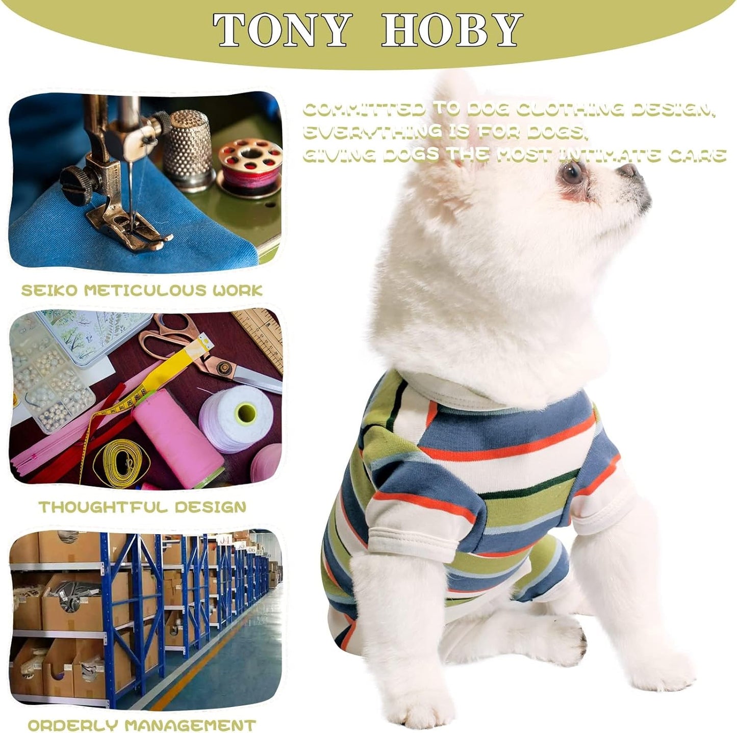 TONY HOBY Dog Pajamas, Dog Jumpsuit, Colorful Dogs Shirt, Dogs Surgery Recovery Suit for Small Medium Breeds (Blue&White, Boy, L)