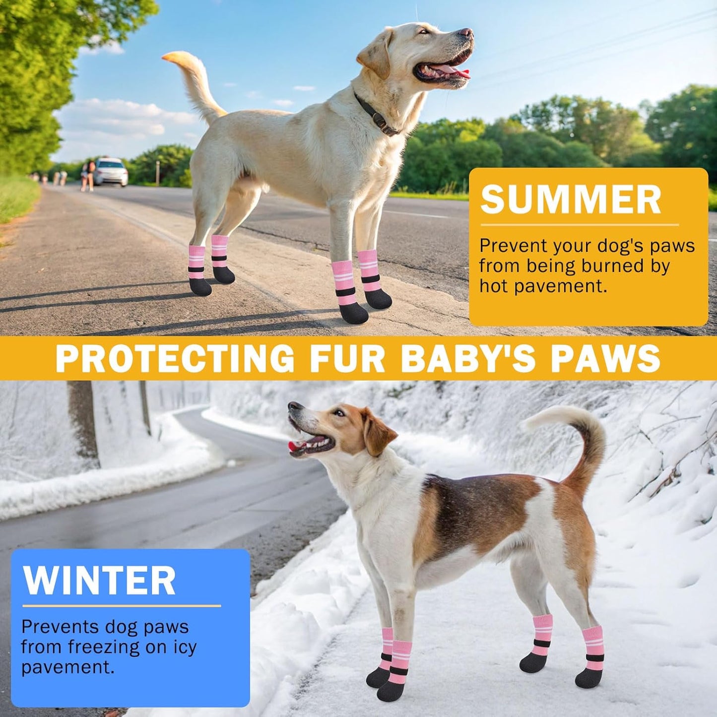 SCENEREAL Anti Slip Dog Boots & Paw Protectors for Hardwood Floor, Extended Dog Socks to Prevent Licking Paws, Waterproof Pet Snow Rain Shoe for Winter Small Puppy Senior Dogs, Pink S