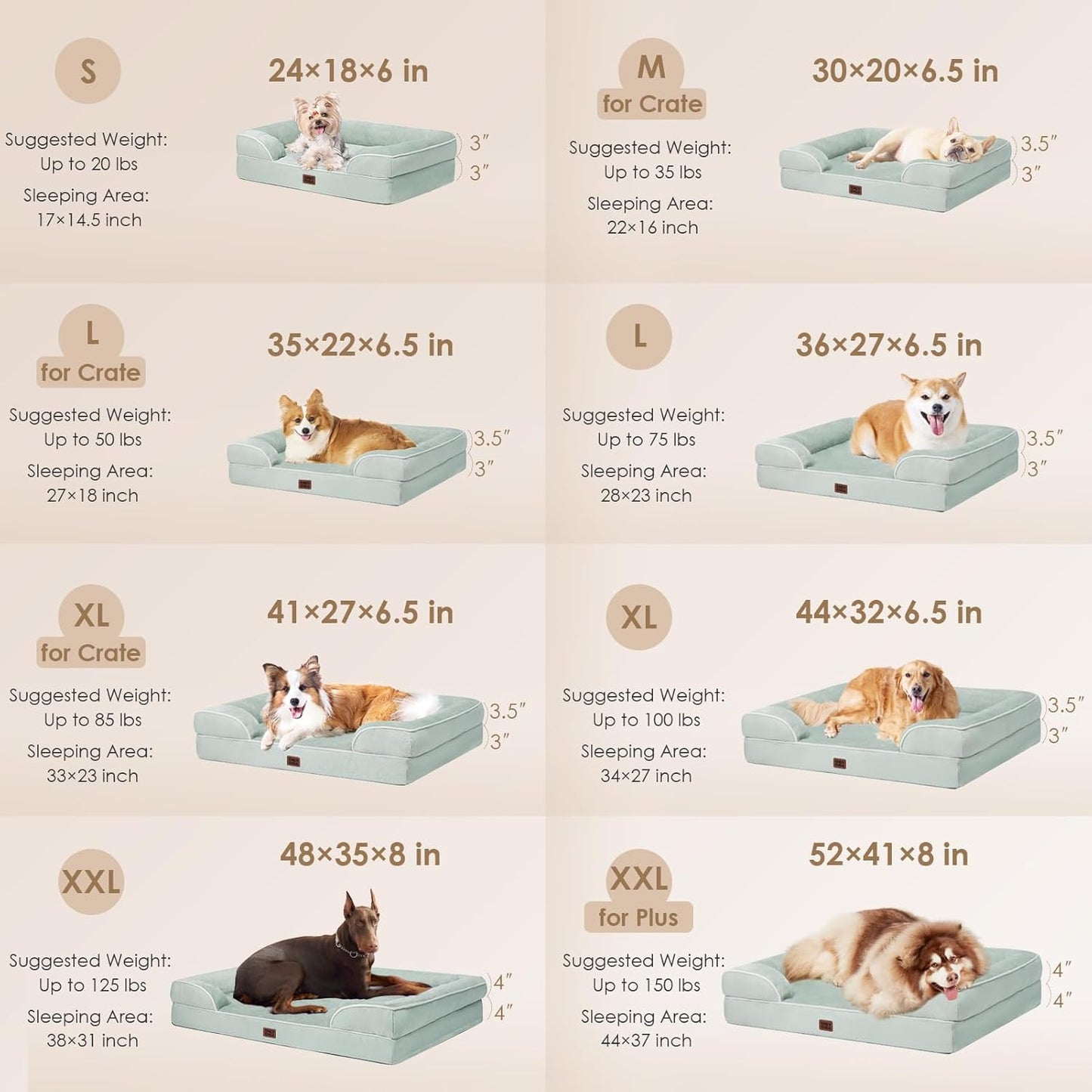 EHEYCIGA Orthopedic Dog Bed for Medium Dogs, Waterproof Memory Foam, Sage Green, 30"L x 20"W x 6.5"Th