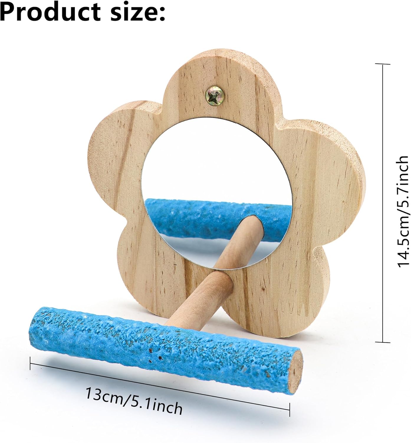 Small Bird Mirror Parrot Swing,Wooden Parakeet Perches Flower Interactive Play Toys for Small Budgies Macaw African Grey Parakeets Lovebird Cockatiel Cage Accessories (S, Wood-1p)