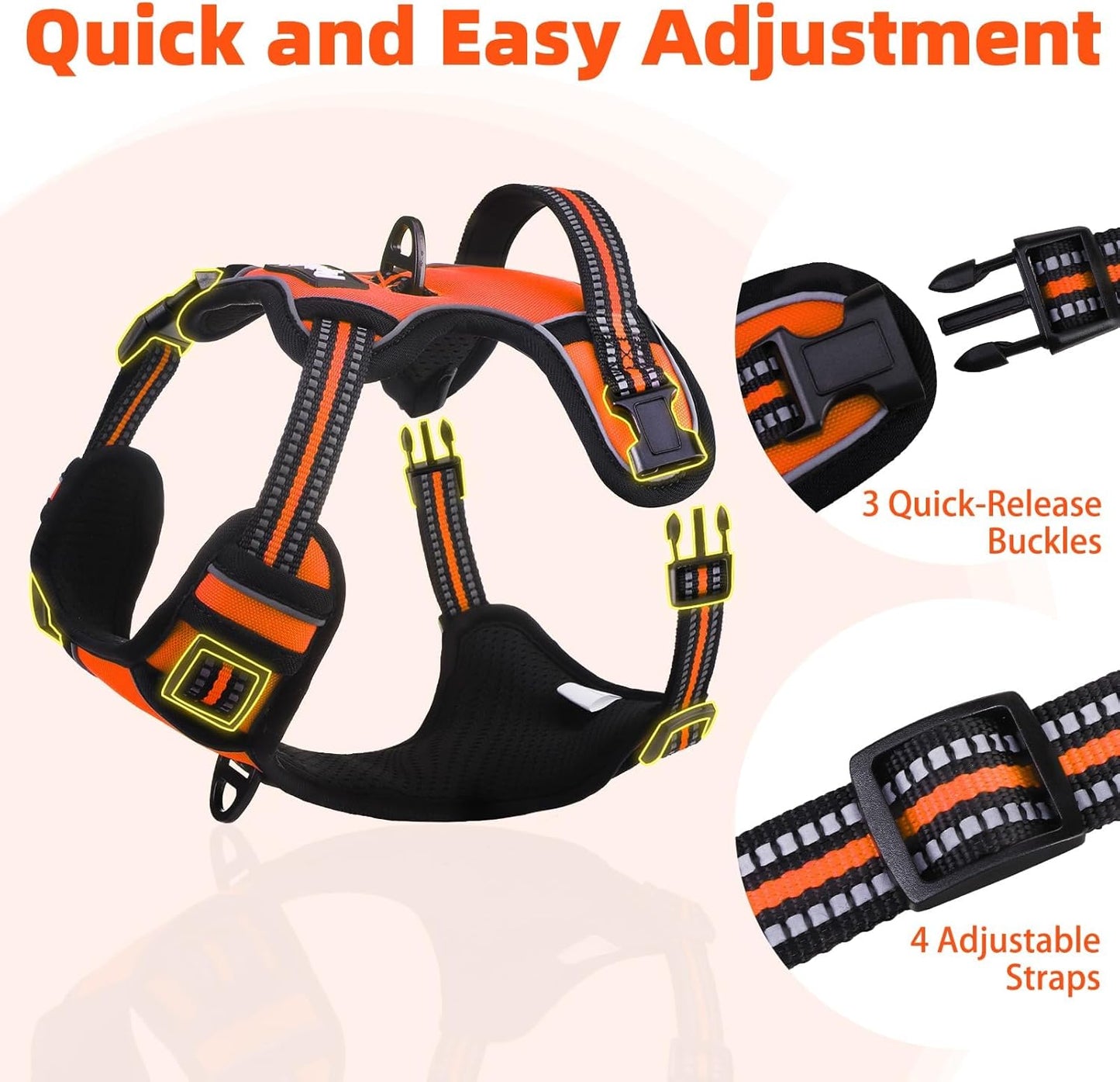 PUPTECK No Pull Dog Harness for Large, Adjustable Reflective Dog Harness with Handle Easy Control, Comfortable Soft Padded Pet Vest Harness for Large Dogs, Orange L