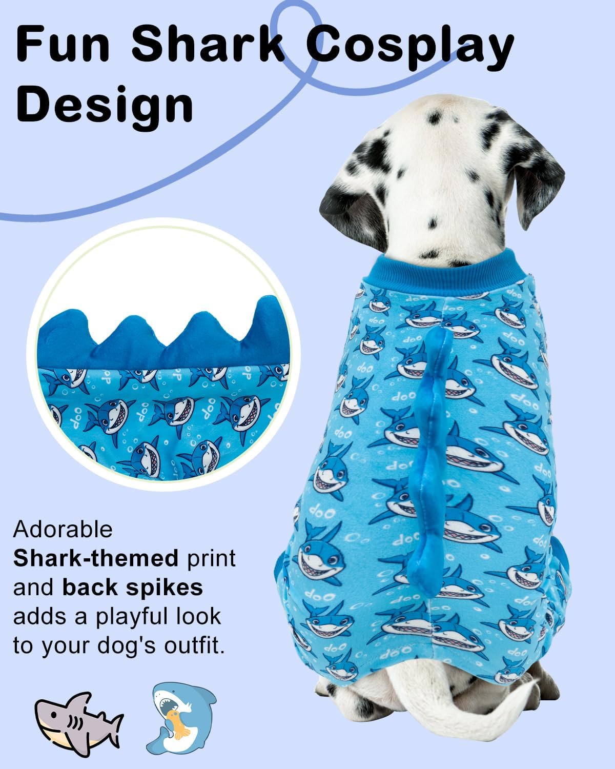 CuteBone Shark Costume Dog Pajamas, Stretchy Spandex Crystal Velvet Sleepwear Coat for Small Dogs, Soft & Warm Pet Outfit Clothes for Cold Weather, Cozy Pullover Design COSP07M