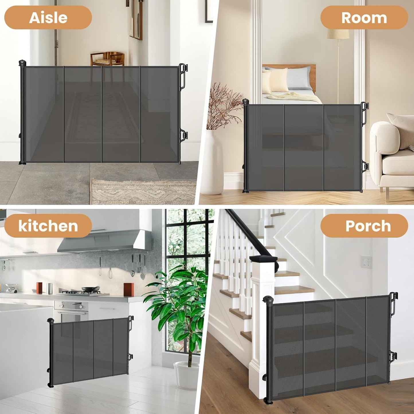 Reinforced Retractable Baby Gate or Mesh Dog Gate,Easy to Use for Stairs, Doorways, Hallways, Indoor, Outdoor, Wide Pet Gate 33.5" Tall, Extends to 55" Wide,Black