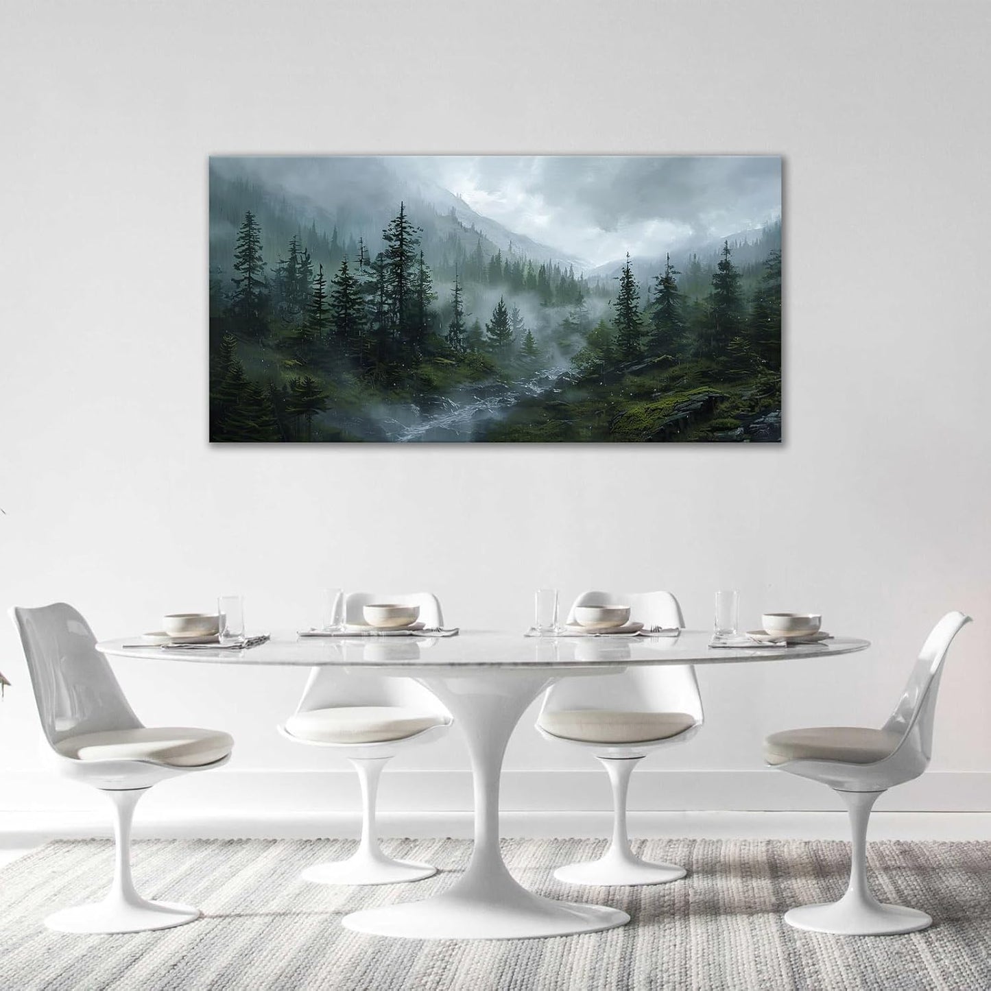 Large Forest Wall Art Nature Misty Mountain Canvas Living Room Tree Landscape Pictures Framed Prints Oversize Wall Decor Painting Artwork for Bedroom Dining Home 60"x30"