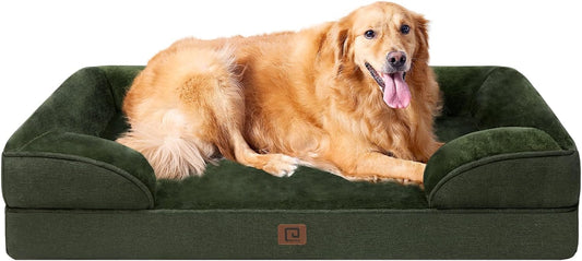 EHEYCIGA Orthopedic Dog Beds for Extra Large Dogs, Waterproof Memory Foam XL Pet Bed with Sides, Non-Slip Bottom and Egg-Crate Foam Big Dog Couch Bed with Washable Removable Cover, Dark Green