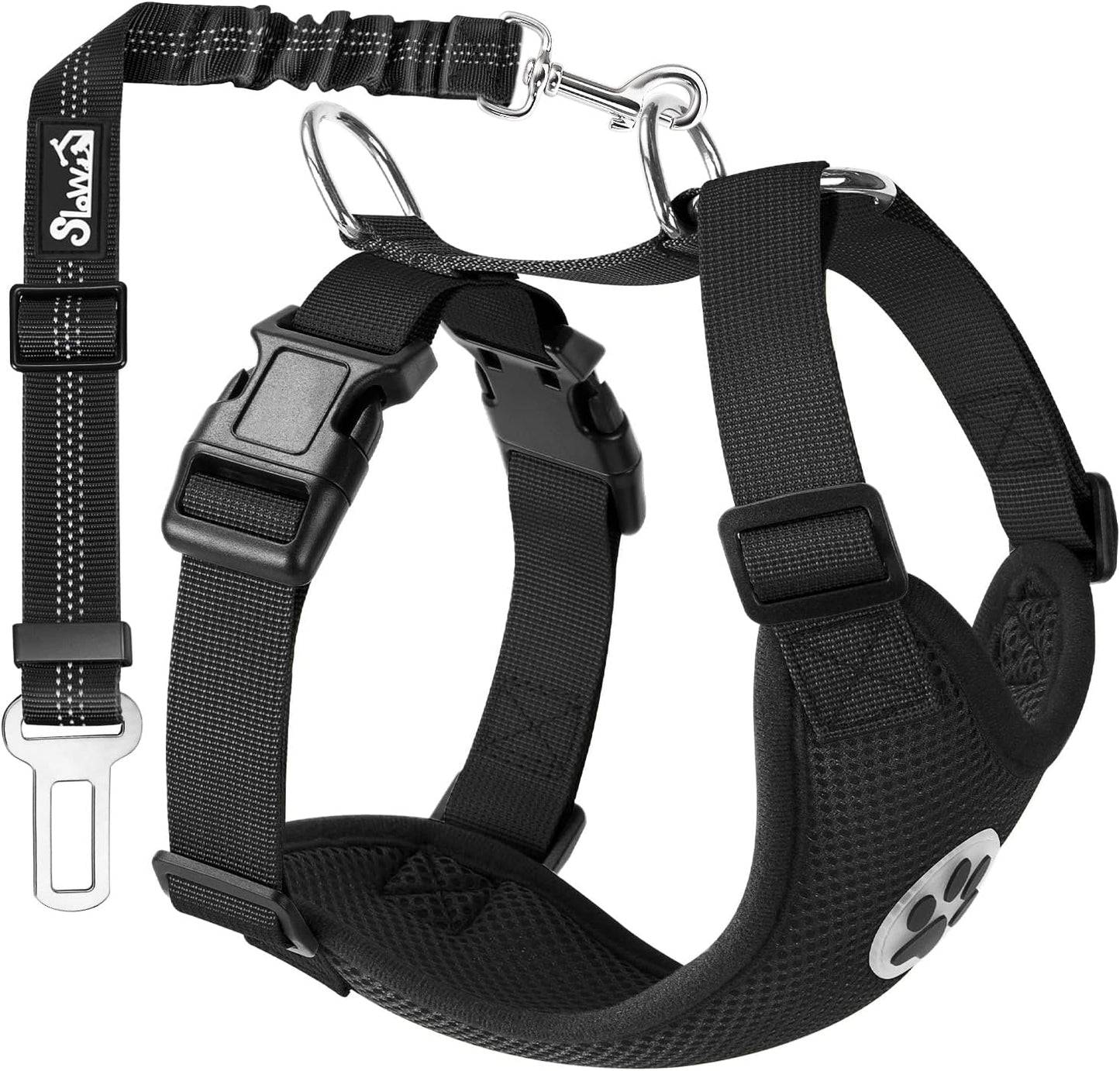 Lukovee Dog Seat Belt for Car, Adjustable Dog Car Harness for Large Medium Small Dogs, Soft Padded & Breathable Mesh Dog Seatbelt with Car Vehicle Connector Strap (Black,Small)