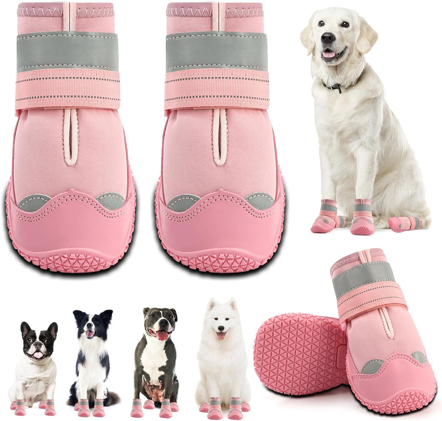 Dog Shoes for Large Dogs, Medium Dog Boots & Paw Protectors for Hardwood Floors, Outdoor Dog Booties for Hot Pavement Winter Snow Hiking, Waterproof Dog Shoes with Reflective Strips Size 6