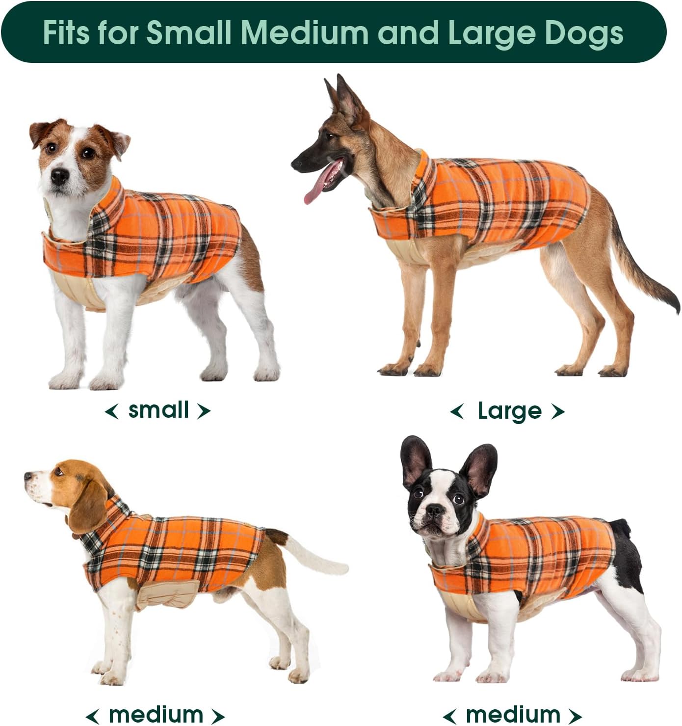 Kuoser Waterproof Dog Coat, Reversible Dog Jacket for Large Dogs, Adjustable Durable Doggie Winter Coat for Groowing Puppies Warm Puppy Cold Weather Apparel, Orange L