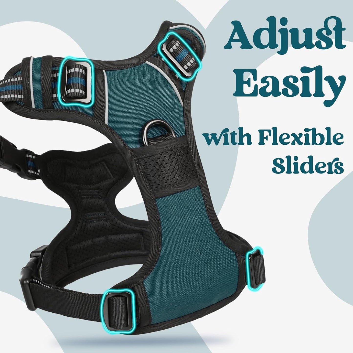 rabbitgoo Dog Harness Small Sized, No Pull Pet Harness with 3 Buckles, Adjustable Soft Padded Vest with Control Handle, Walking Reflective Pet Vest for Small Dogs, Blue Coral, S