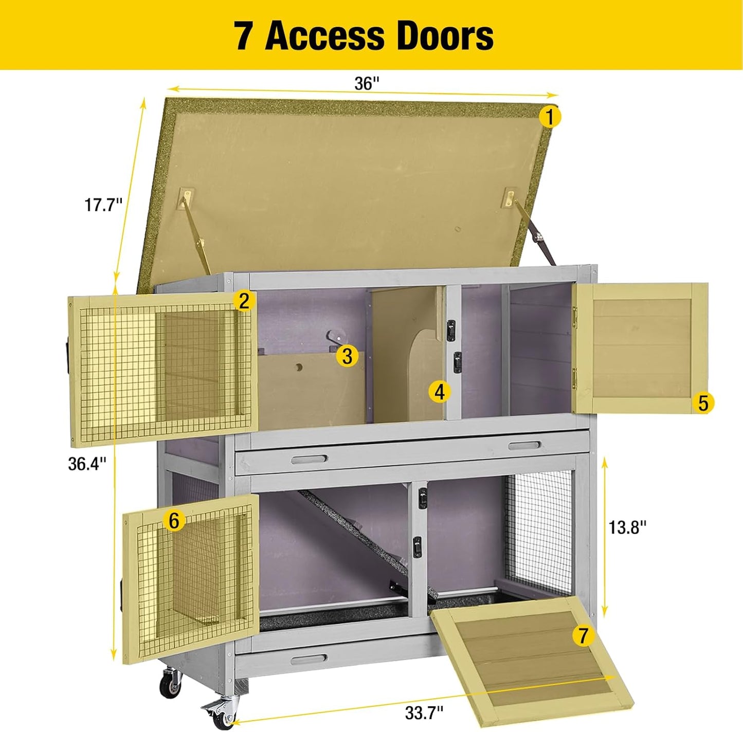 Aivituvin 36" Rabbit Hutch Bunny Cage Indoor Outdoor Guinea Pig Cage 2 Story Wth 2 Tray, Trap Door, Wheels