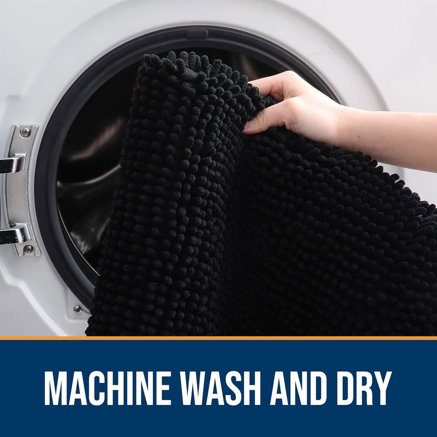 OLANLY Dog Door Mat for Muddy Paws 44x32, Absorbs Moisture and Dirt, Absorbent Non-Slip Washable Doormat, Quick Dry Chenille Mud Mat for Dogs, Entry Indoor Entryway Carpet for Inside Floor, Black