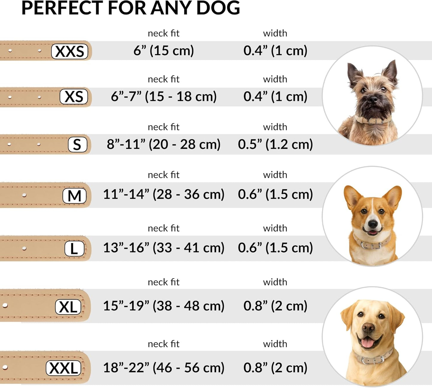 CollarDirect Rolled Leather Dog Collar, Soft Padded Round Puppy Collar, Handmade Genuine Leather Collar Dog Small Large Cat Collars 13 Colors (18-22 Inch, Beige Smooth)