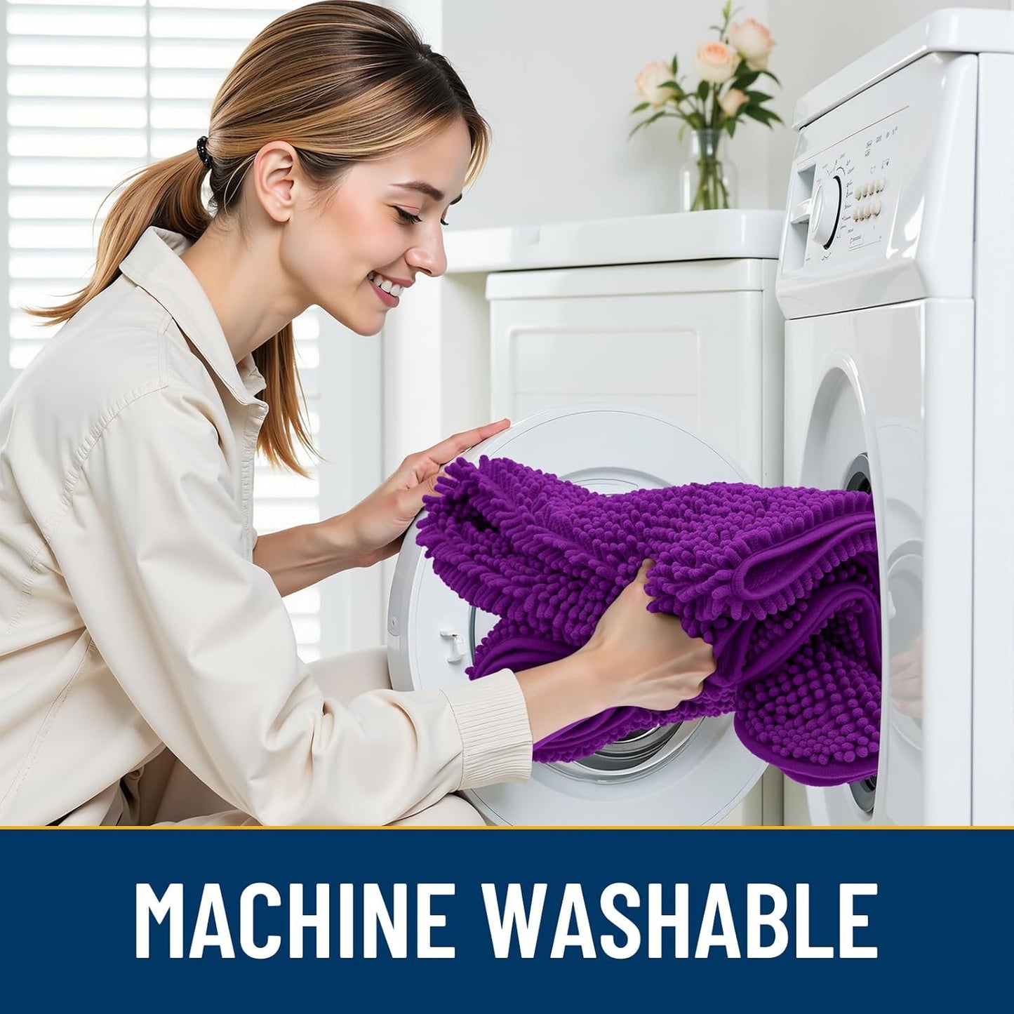 Smiry Dog Door Mat for Muddy Paws 30x20, Absorbs Moisture and Dirt Doormat, Non-Slip Washable Quick Dry Chenille Front Door Mat Indoor Entrance, Entryway Carpet for Inside Floor, Purple