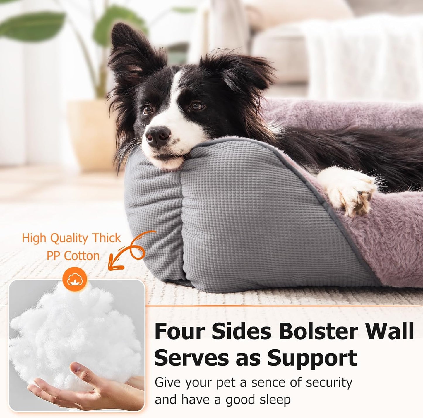 MIXJOY Dog Beds for Large Dogs, Big Pet Bed Large Size Dog Washable, Orthopedic Calming Soft Pet Beds Cuddler, Rectangle Sleeping Rabbit-Velvet Cozy Puppy Bed with Anti-Slip Bottom (35x25in, Grey)