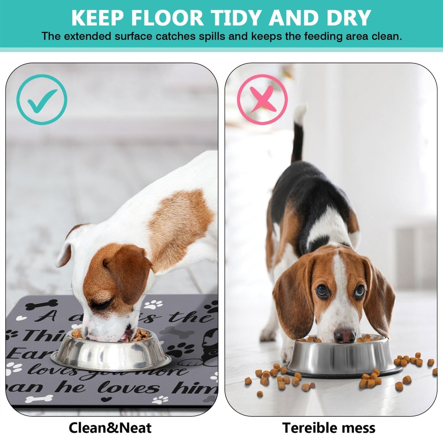 Pet Feeding Mat for Floors Waterproof Dog Mat for Food and Water Absorbent Quick Dry Non Slip mat for Cat Bowls