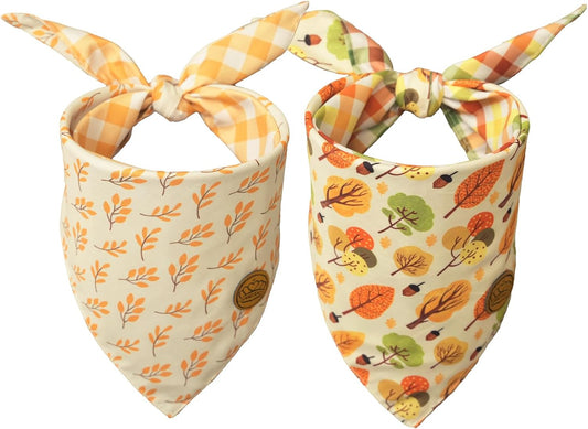 CROWNED BEAUTY Fall Dog Bandanas Reversible Large 2 Pack, Fall Tree Set, Orange Adjustable Triangle Holiday Scarves for Medium Large Extra Large Dogs Boy Girl Pets DB183-L