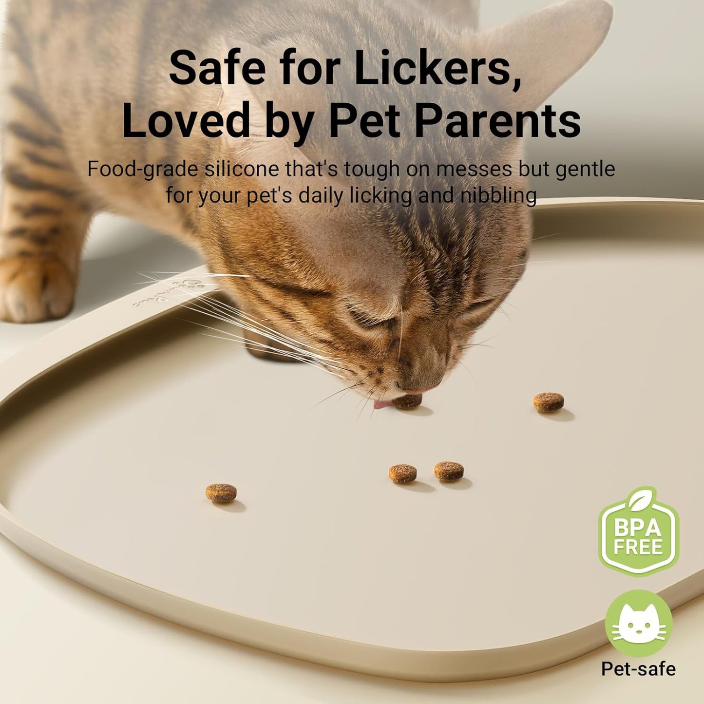 DownyPaws Dog Food Mats for Floors Waterproof, BPA Free Silcone Dog Bowl Mat, Non-Slip Pet Feeding Mat with High Raised Edge, Cat Placemat for Messy Drinkers, 18"×12.5", Almond