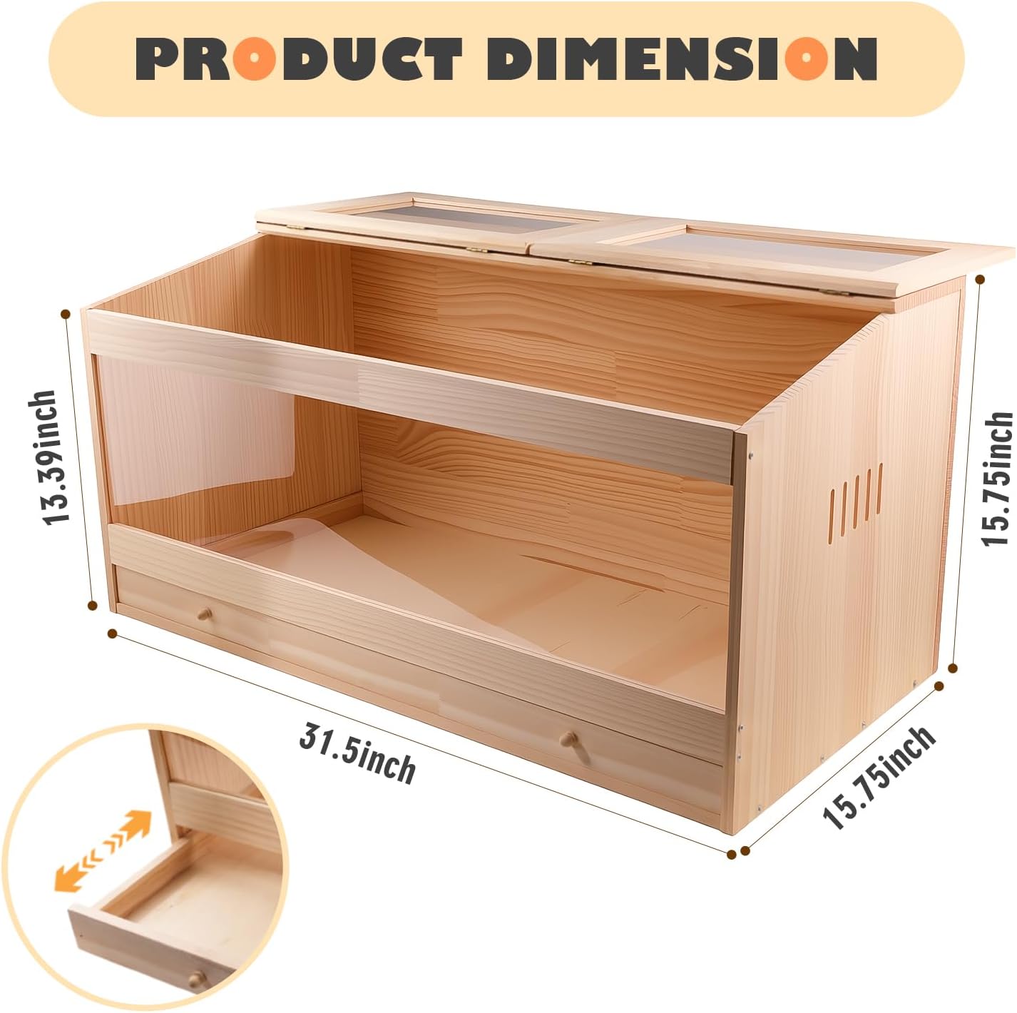 Wooden Hamster Cage with Pull-Out Tray, Small Animal Habitat with Double Skylight Doors for Gerbil, Mouse, Guinea Pig, Rat, No Accessories (31.5" L x 15.7" W x 15.7" H)