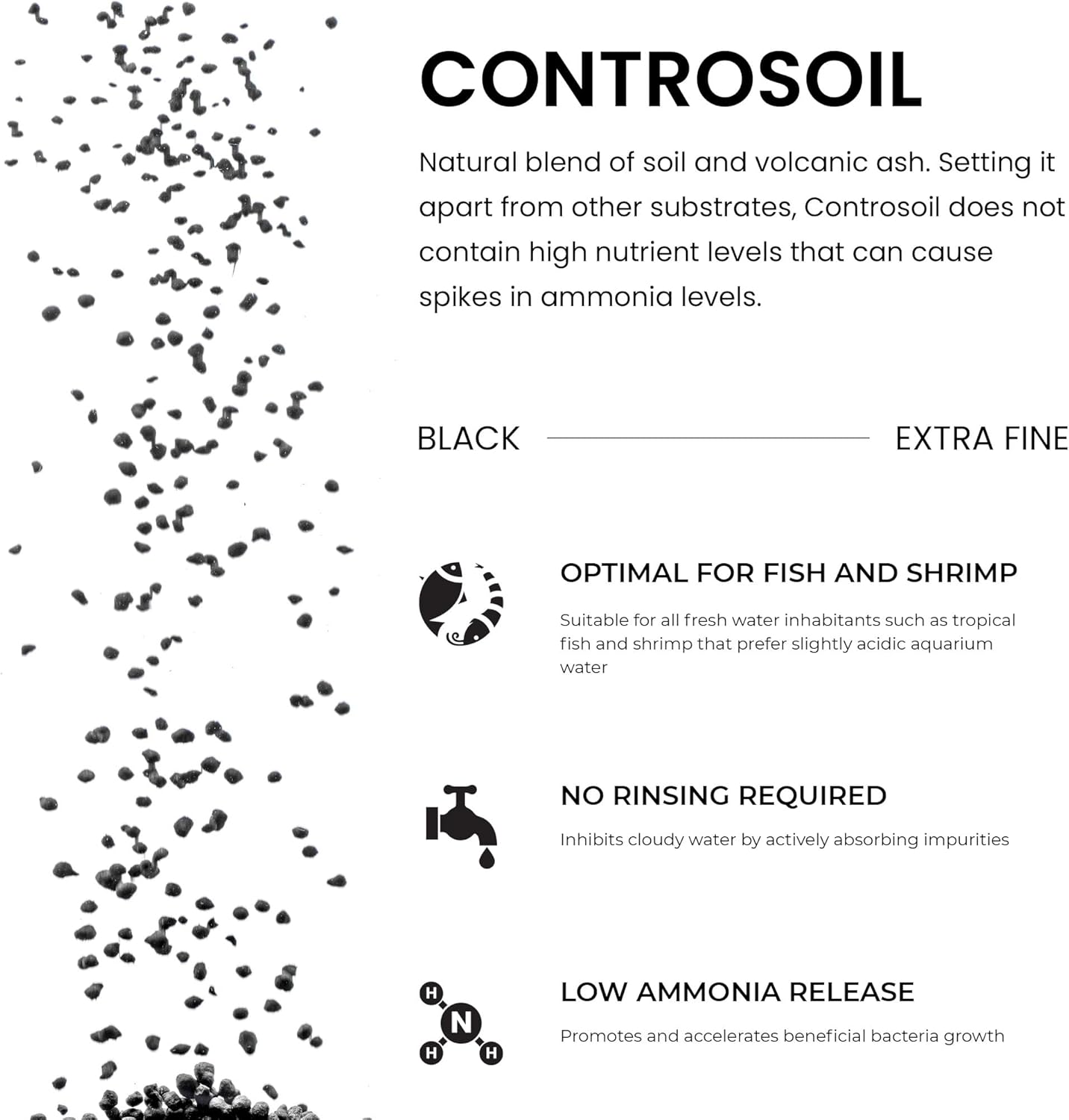 Ultum Nature Systems Controsoil - Freshwater Aqua Soil Substrate for Fish, Shrimp, Live Plant Propagation and Aquascaping - 6.8pH Low Ammonia, Volcanic Ash - Black, Extra Fine (10 Liter | 20LB)