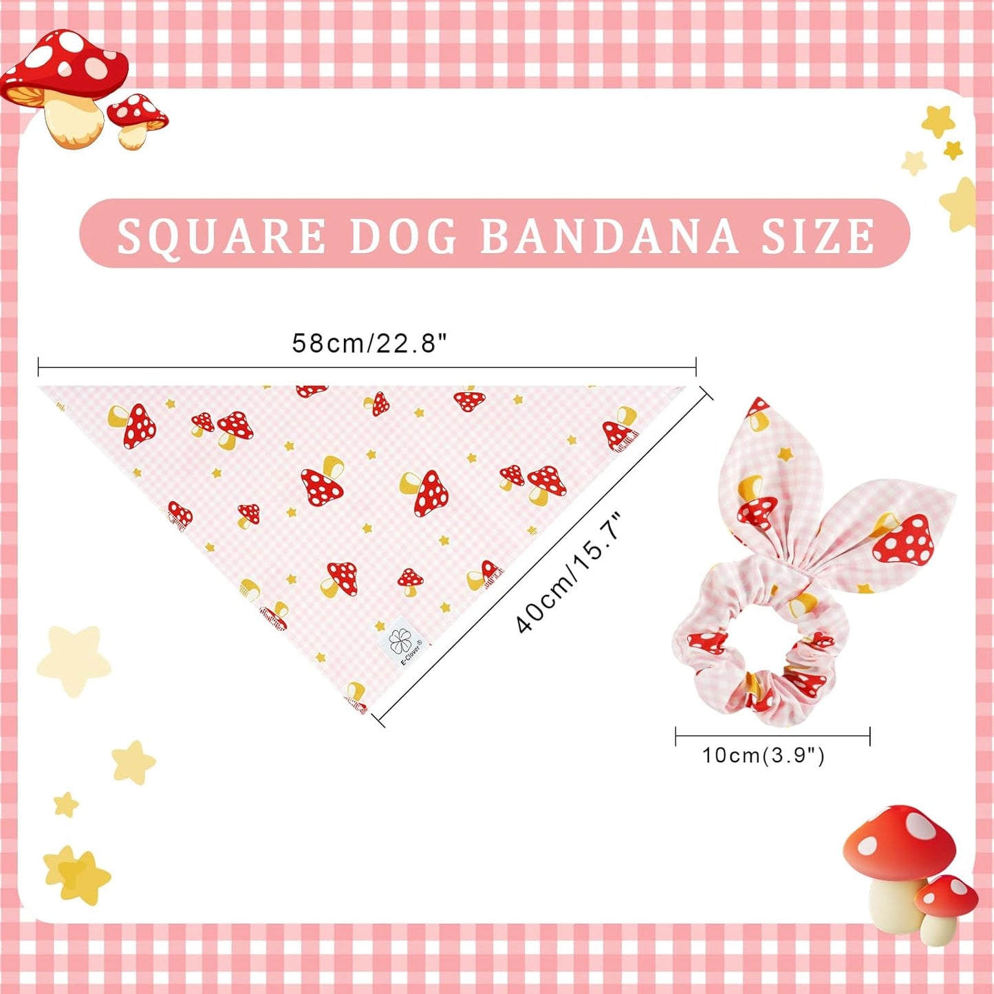 E-Clover Pink Buffalo Plaid Dog Bandanas & Matching Scrunchie Set Girl Cute Dog Scarf Bibs Pet Bandana with Bow Tie for Small Dogs Puppy Owner Mom