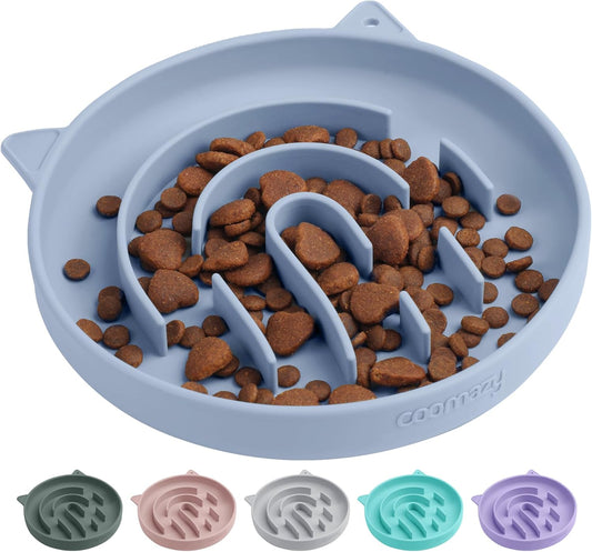 Coomazy Silicone Slow Feeder Dog Cat Bowls, Interactive Puzzle Toy for Pets Food Training, Keeps Dogs Cats Busy, Prevents Puppy Kitty Overeating (Light Blue, 1.4Cup)