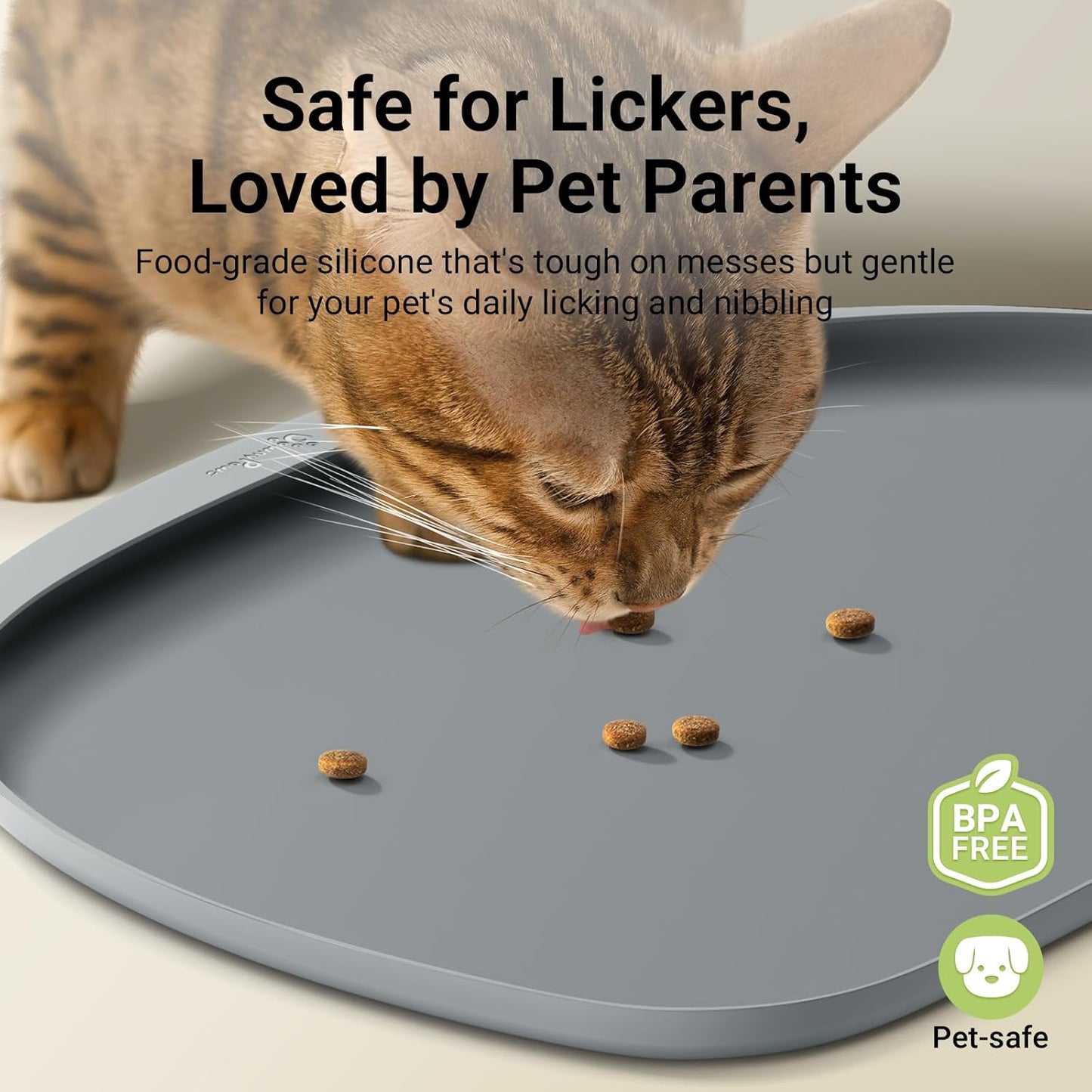 DownyPaws Dog Food Mats for Floors Waterproof, BPA Free Silcone Dog Bowl Mat, Non-Slip Pet Feeding Mat with High Raised Edge, Cat Placemat for Messy Drinkers, 24"×17", Light Gray