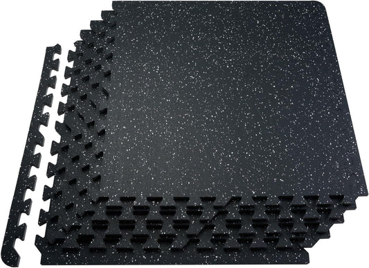 VEVOR 0.56 Inch Thick Gym Floor Tiles, 6 Tiles Rubber Top with EVA Foam, 25" x 25" Gym Flooring Workout Mats with 25 sq.ft Coverage, Interlocking Puzzle Gym Mats for Gym, Home, Garage, Black & White