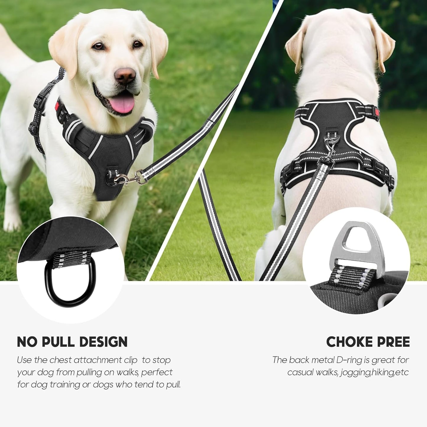 Timos Dog Harness, 3 Snap Buckles No-Pull Soft Padded Dog Vest with 2 Metal Leash Clips, Adjustable Reflective No Choke Pet Harness with Easy Control Handle for Small Dogs,Black,S