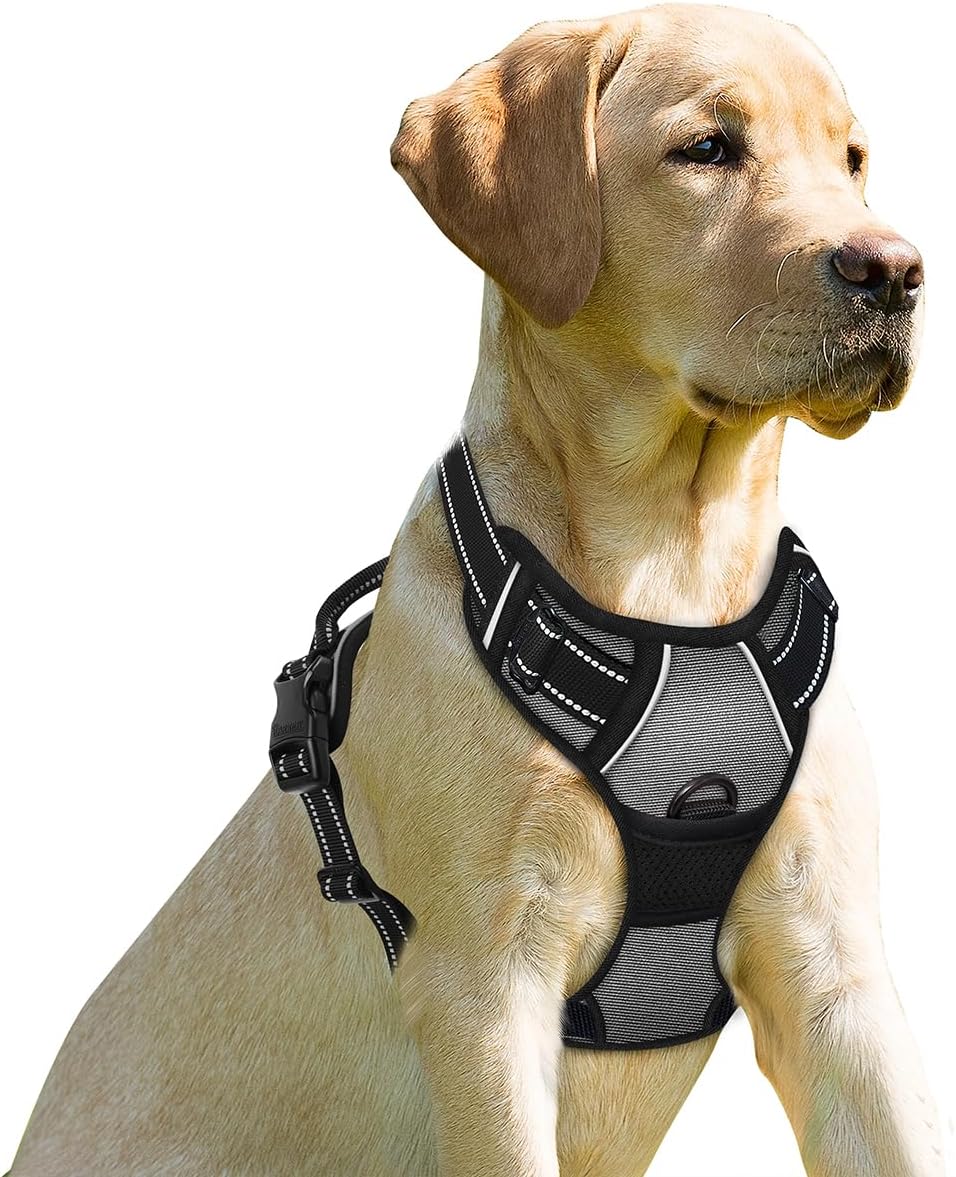 BARKBAY No Pull Dog Harness Front Clip Heavy Duty Reflective Easy Control Handle for Large Dog Walking(Dark Grey,XL)