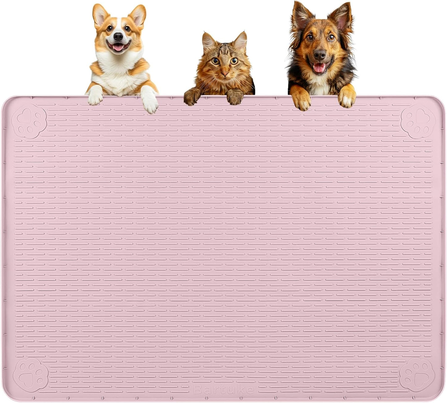 Dog Food Mat, Extra Large 40" x 28" Silicone Pet Feeding Mat with Raised Edge Pet Placemat for Small, Medium, and Large Pets Non-Slip, Easy to Clean (Pink)