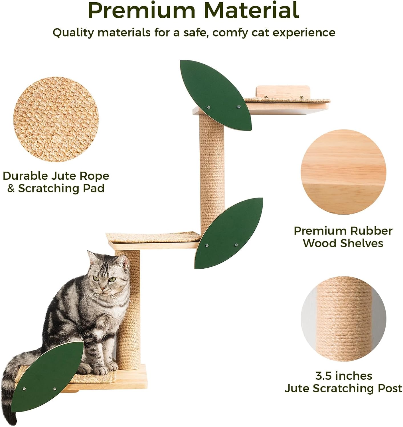 Meowoou Cat Wall Shelves Cat Scratching Post Wall Mounted Perch, 3 in 1 Cat Stairs Wall Tree Jungle Platform Supplies Suit for Cats Climb Play Scratch Nap