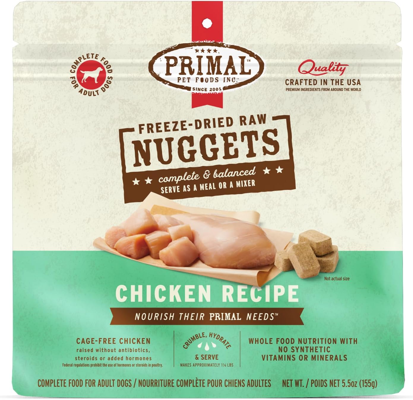 Primal Freeze Dried Raw Dog Food Nuggets, Chicken, Complete & Balanced Meal, Also Use as Topper or Treat, Premium, Healthy, Grain Free, High Protein Raw Dog Food, 5.5 oz