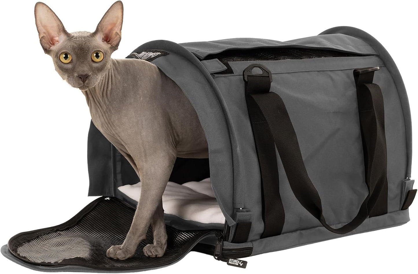 SturdiBag Pro 2.0 Pet Travel Carrier with Flexible Height for Cats and Dogs | Soft Sided Pet Carrier Bag with Safety Clips and Seatbelt Straps for Airplane or Car Travel | Medium, Smoke