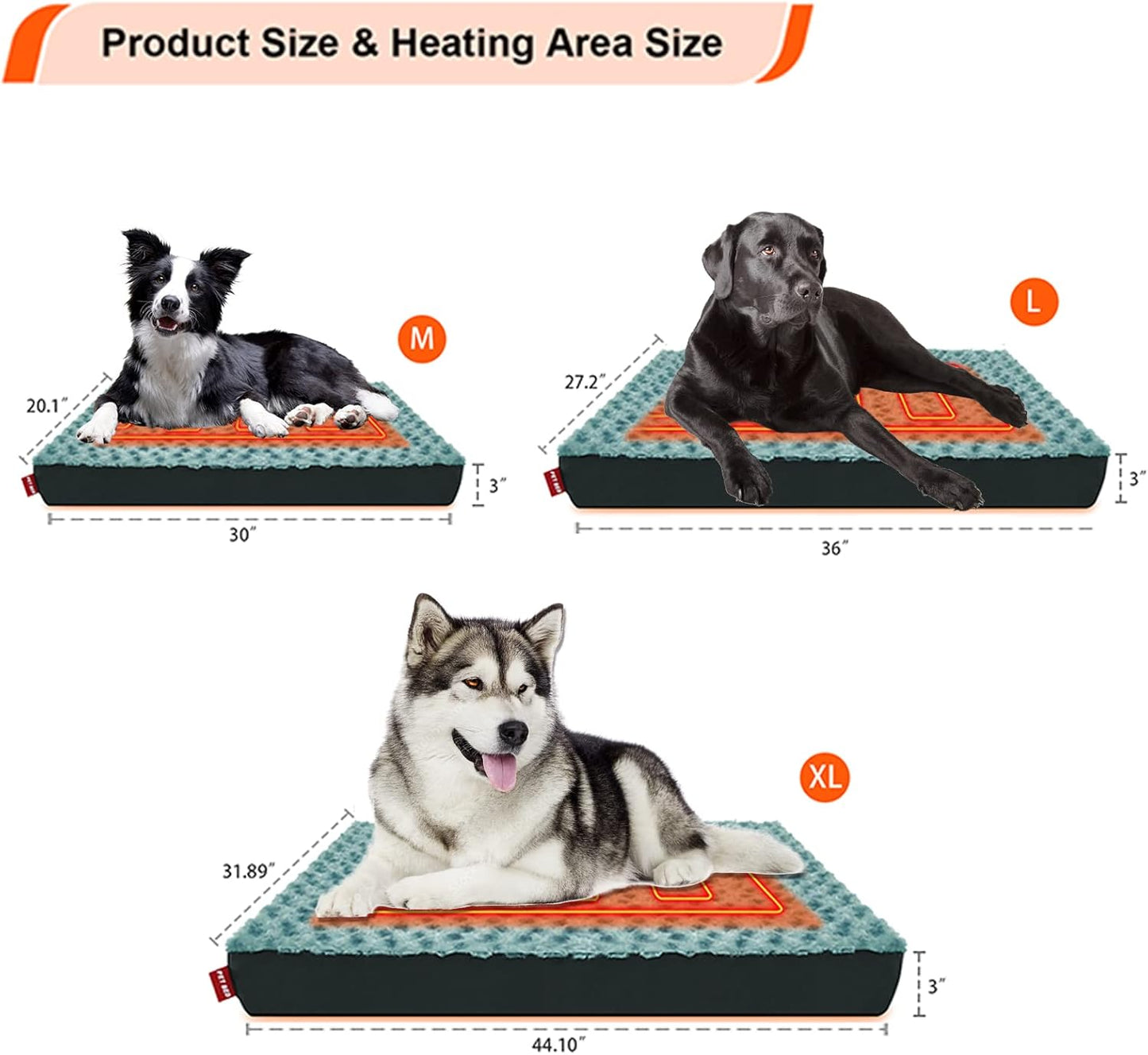 Heated Dog Bed with12V～24V Safe Voltage, Electric Heating Arthritis Orthopedic Dog Bed with Thickened Memory Foam, Heated Pet Bed with Waterproof Cover for Medium Dogs, Large Dogs (Medium)
