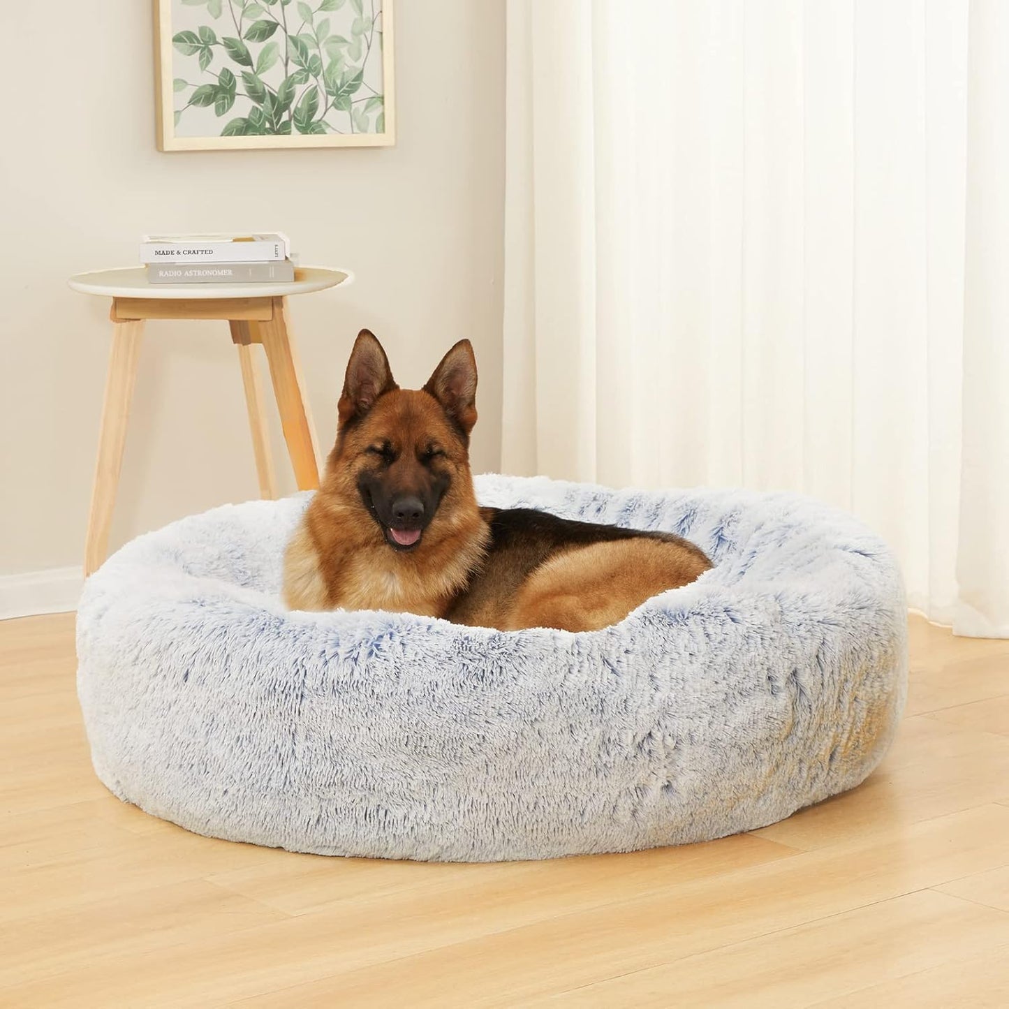 Bedfolks Calming Donut Dog Bed - 45 Inches Round, Plush for Extra Large Dogs, Anti-Anxiety, Washable & Non-Slip (Light Blue, Extra Large)
