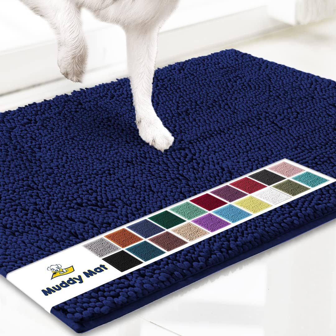 Muddy Mat® Original Dog Door Mat for Muddy Paws, Super Absorbent Microfiber, Non-Slip Washable Pet Rug, Quick Dry Chenille Entryway Carpet, Machine Washable Indoor Outdoor mat, Navy Blue 24"x120"
