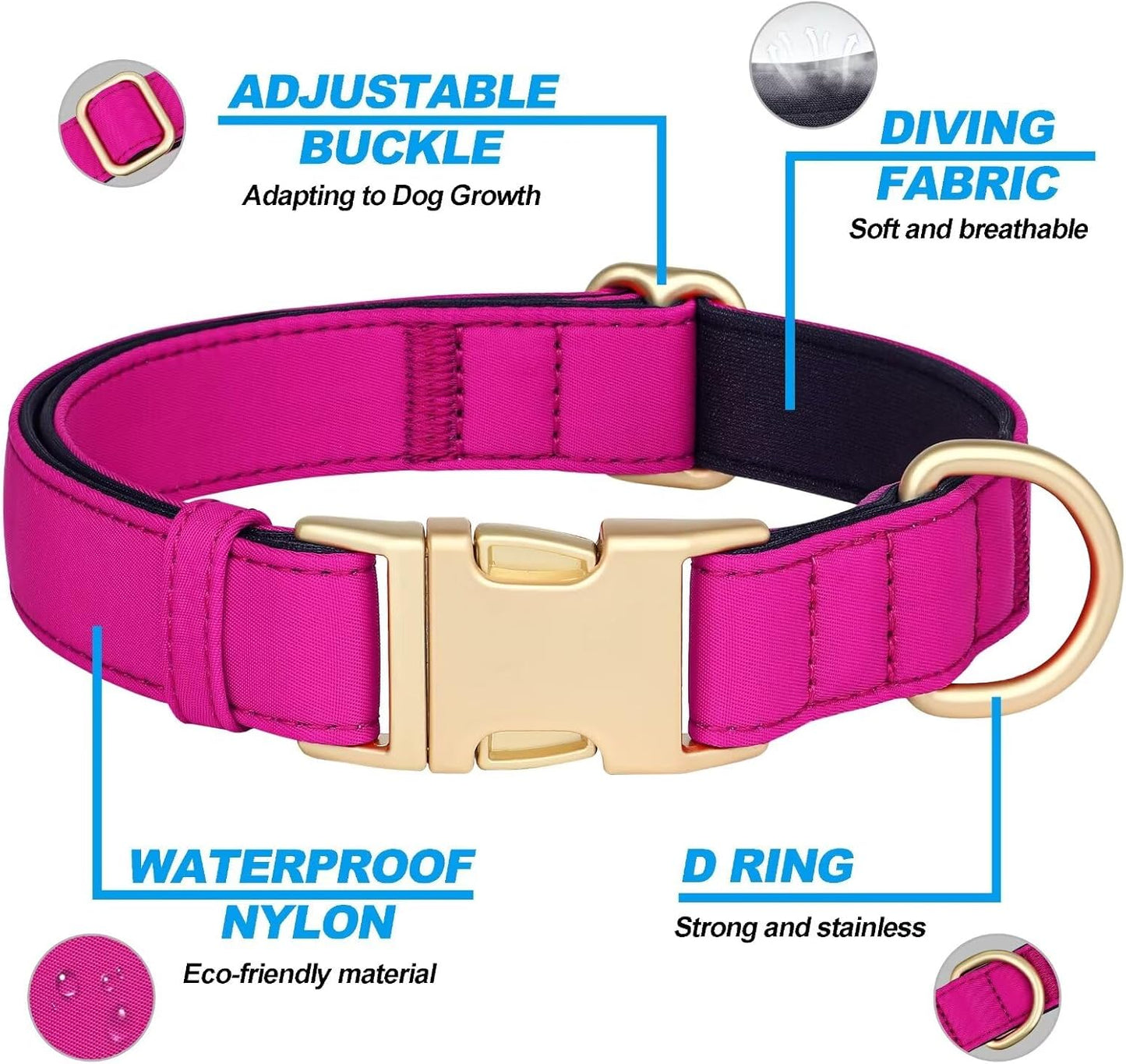 Didog Soft Padded Dog Collars for Medium Dogs, Colorful and Durable Dog Collar with Quick Release Buckle, Light and Breathable for Daily Walking, Rose Purple, M