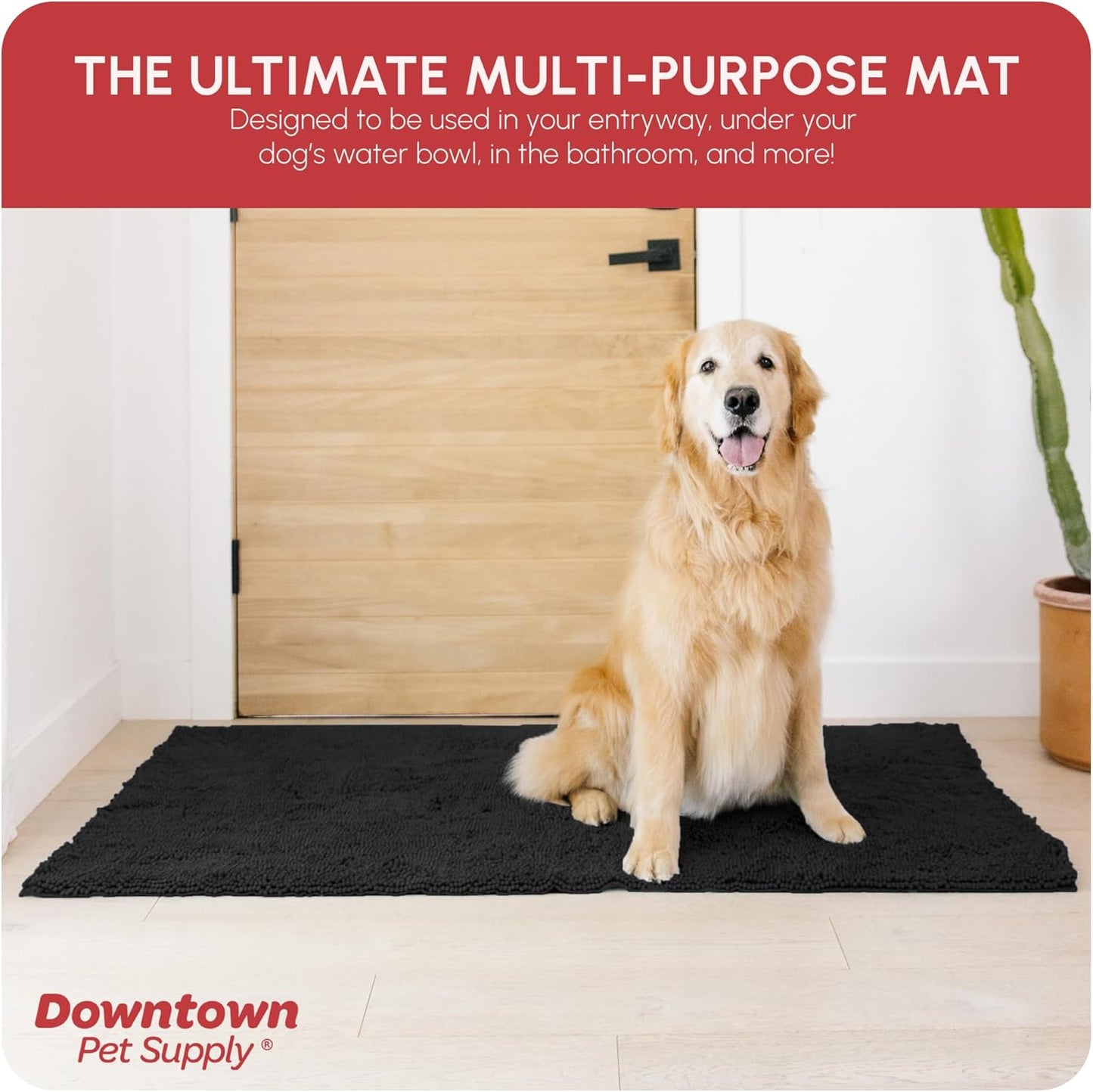 My Doggy Place Microfiber Dog Mat for Muddy Paws, 60" x 36" Black - Non-Slip, Absorbent and Quick-Drying Dog Paw Cleaning Mat, Washer and Dryer Safe - X-Large/Runner