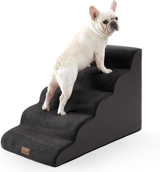 Extra Wide Dog Stairs 19.7" Width, Large Pet Step for Small Medium Dog, Puppy or Cat, Ramp for High Bed or Car, High Density Foam Ladder, Stable, 5 Step, 19.7x33x22.4 inch, Black
