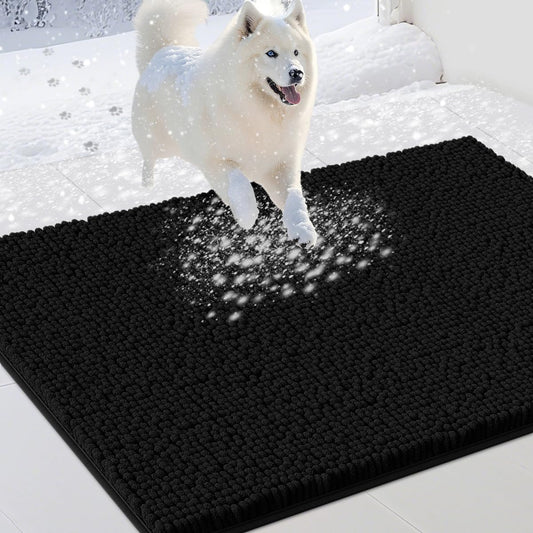 Dog Door Mats for Muddy Paws, Chenille Absorbent Door Mats, Non Slip Heavy Mud Mat for Dogs, Soft Indoor Door Mat for Entryway, Mud Paws, Inside Floor,36" X 24", Black