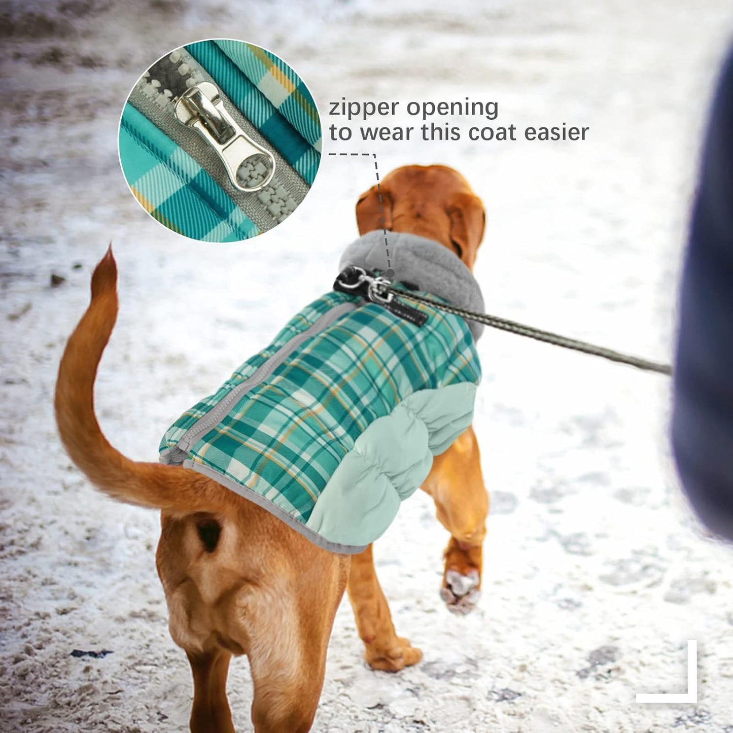 FUAMEY Dog Coat for Small Dogs,Waterproof Dog Winter Jacket with Harness Built in Puppy Cold Weather Coats Reflective Pet Vest with Zipper Warm Fleece Dogs Snowsuit Windproof Green Plaid S